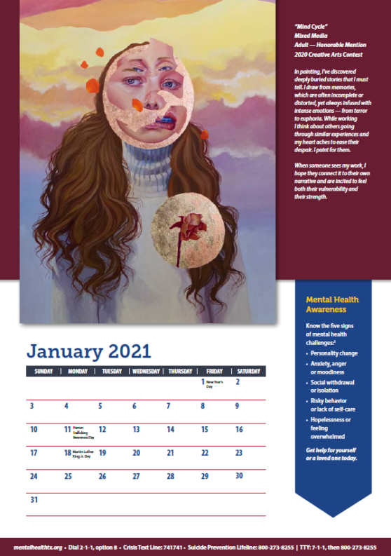 2021 Calendar | Texas Mental Health Creative Arts Contest